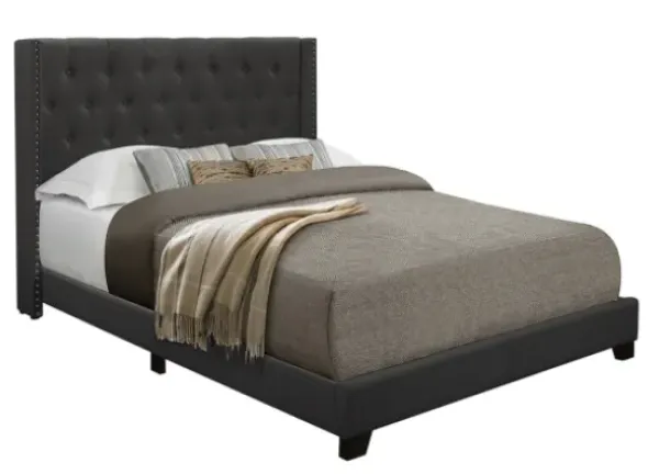 Beds & Headboards-Kirkland's Home Dark Upholstered Button Tufted Wing King Bed Gray