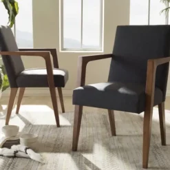 Accent Chairs-Kirkland's Home Dark Upholstered Wooden Accent Chair Gray