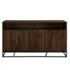 Cabinets & Sideboards-Kirkland's Home Dark Walnut Angled Door Wooden Sideboard Cabinet Brown