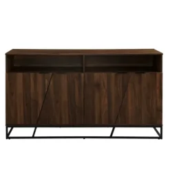 Cabinets & Sideboards-Kirkland's Home Dark Walnut Angled Door Wooden Sideboard Cabinet Brown