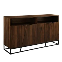 Cabinets & Sideboards-Kirkland's Home Dark Walnut Angled Door Wooden Sideboard Cabinet Brown