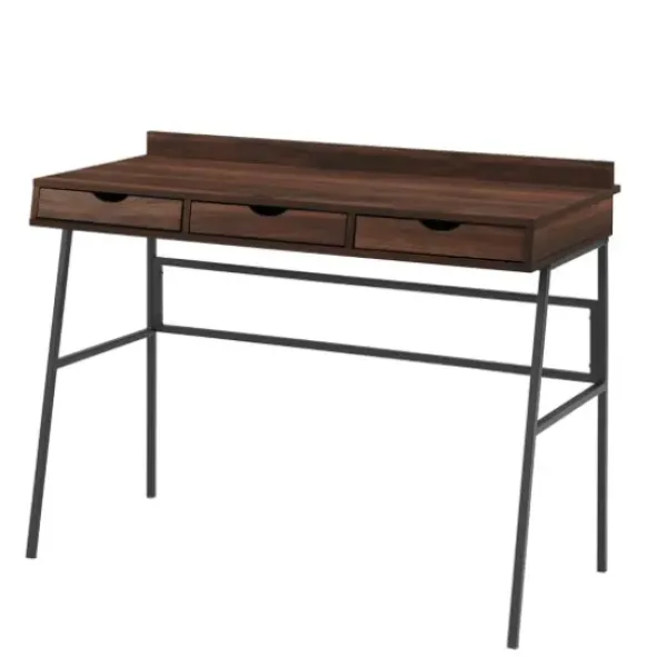 Office Furniture-Kirkland's Home Dark Walnut Angled 3-Drawer Desk