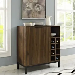 Cabinets & Sideboards-Kirkland's Home Dark Walnut Bar Cabinet With Wine Storage Brown