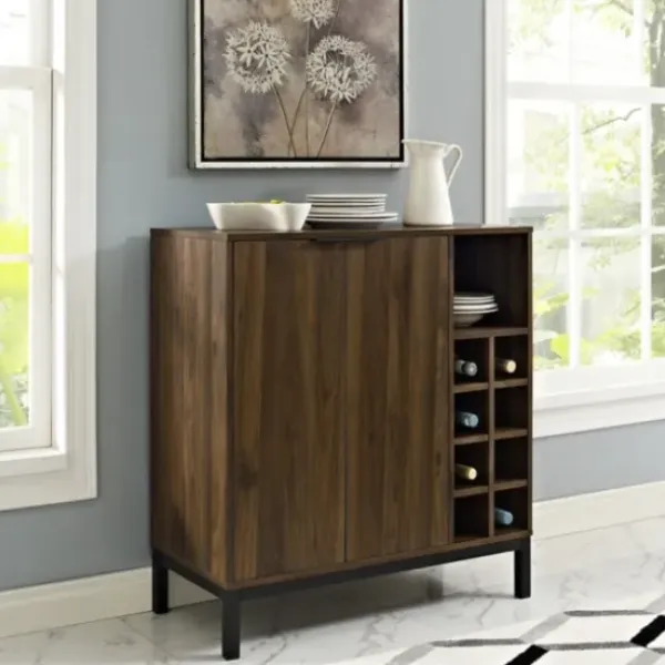Cabinets & Sideboards-Kirkland's Home Dark Walnut Bar Cabinet With Wine Storage Brown