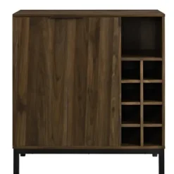 Cabinets & Sideboards-Kirkland's Home Dark Walnut Bar Cabinet With Wine Storage Brown