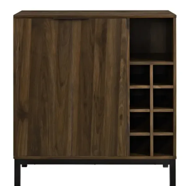 Cabinets & Sideboards-Kirkland's Home Dark Walnut Bar Cabinet With Wine Storage Brown