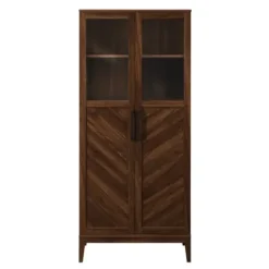 Cabinets & Sideboards-Kirkland's Home Dark Walnut Chevron Wooden Storage Cabinet Brown