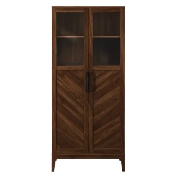 Cabinets & Sideboards-Kirkland's Home Dark Walnut Chevron Wooden Storage Cabinet Brown