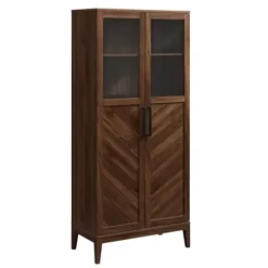 Cabinets & Sideboards-Kirkland's Home Dark Walnut Chevron Wooden Storage Cabinet Brown