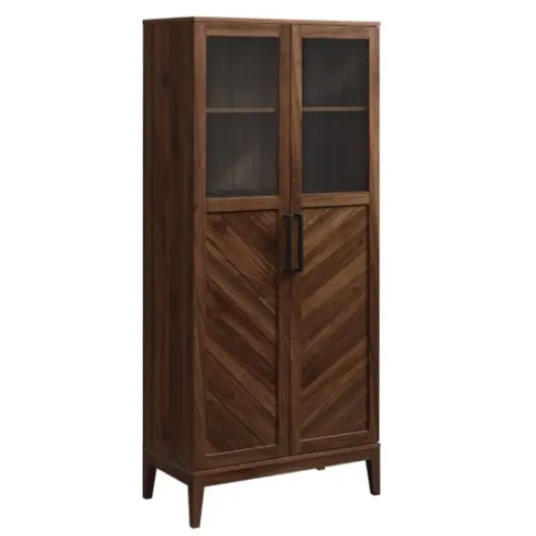 Cabinets & Sideboards-Kirkland's Home Dark Walnut Chevron Wooden Storage Cabinet Brown