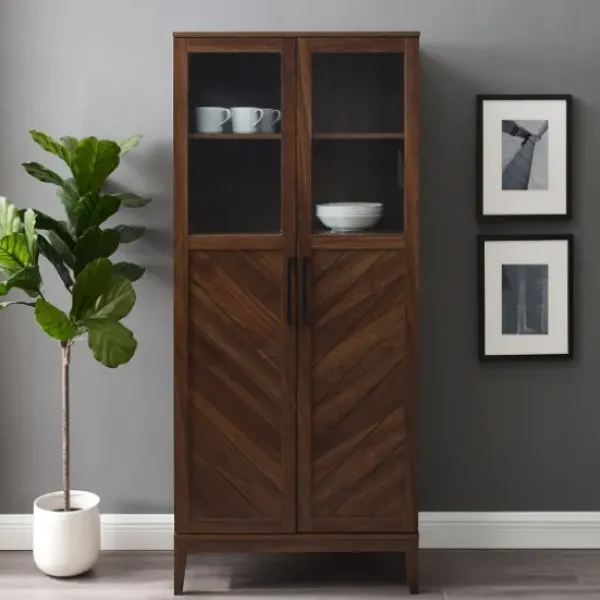 Cabinets & Sideboards-Kirkland's Home Dark Walnut Chevron Wooden Storage Cabinet Brown