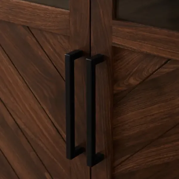 Cabinets & Sideboards-Kirkland's Home Dark Walnut Chevron Wooden Storage Cabinet Brown