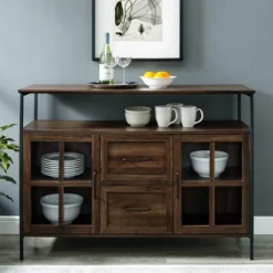 Cabinets & Sideboards-Kirkland's Home Dark Walnut 3-Door Industrial Sideboard And Buffet Brown