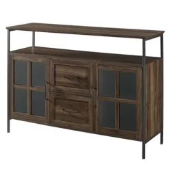 Cabinets & Sideboards-Kirkland's Home Dark Walnut 3-Door Industrial Sideboard And Buffet Brown