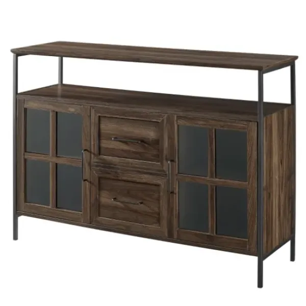 Cabinets & Sideboards-Kirkland's Home Dark Walnut 3-Door Industrial Sideboard And Buffet Brown