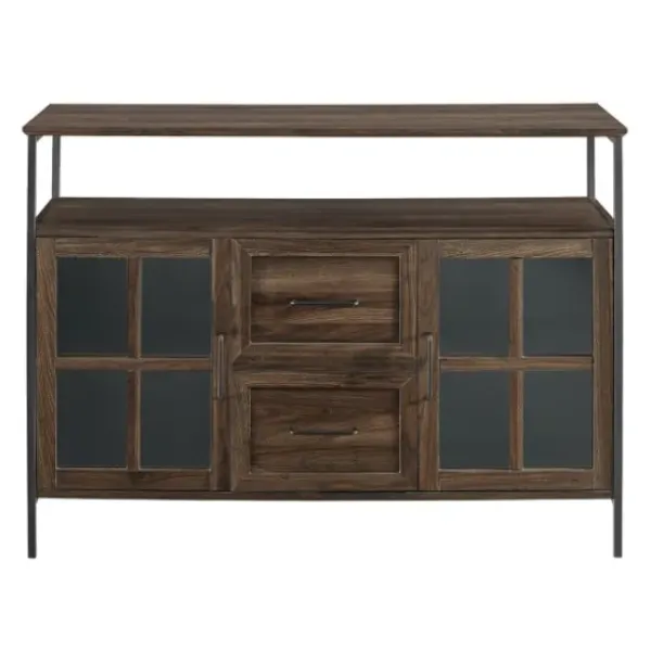 Cabinets & Sideboards-Kirkland's Home Dark Walnut 3-Door Industrial Sideboard And Buffet Brown