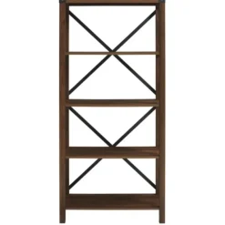 Bookshelves-Kirkland's Home Dark Walnut Farmhouse Metal Bookcase Brown