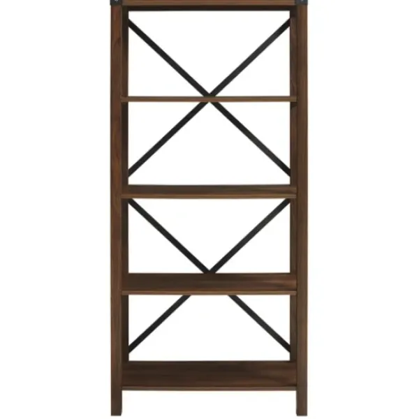 Bookshelves-Kirkland's Home Dark Walnut Farmhouse Metal Bookcase Brown