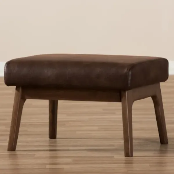 Benches & Ottomans-Kirkland's Home Dark Walnut Faux Leather Ottoman Brown