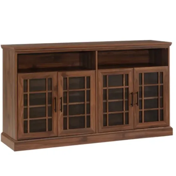 Tv Stands & Media Consoles-Kirkland's Home Dark Walnut Glass Door Classic Tv Stand Brown