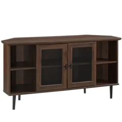 Tv Stands & Media Consoles-Kirkland's Home Dark Walnut Glass Door Corner Tv Stand Brown