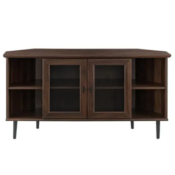Tv Stands & Media Consoles-Kirkland's Home Dark Walnut Glass Door Corner Tv Stand Brown