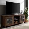 Tv Stands & Media Consoles-Kirkland's Home Dark Walnut Glass Door Tv Stand Brown