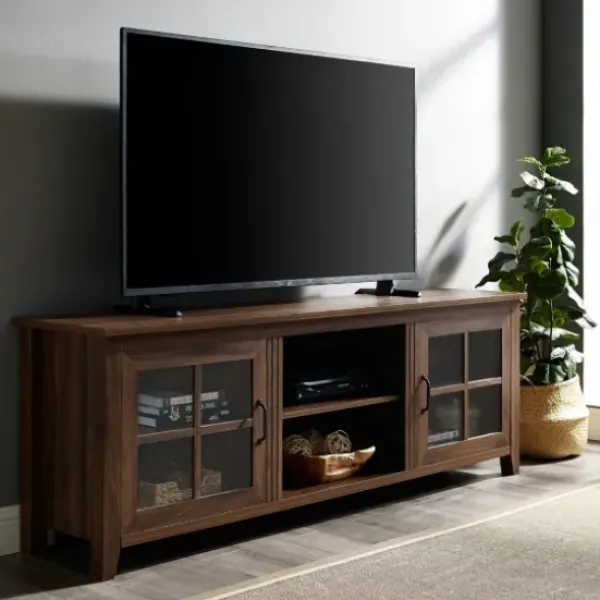 Tv Stands & Media Consoles-Kirkland's Home Dark Walnut Glass Door Tv Stand Brown
