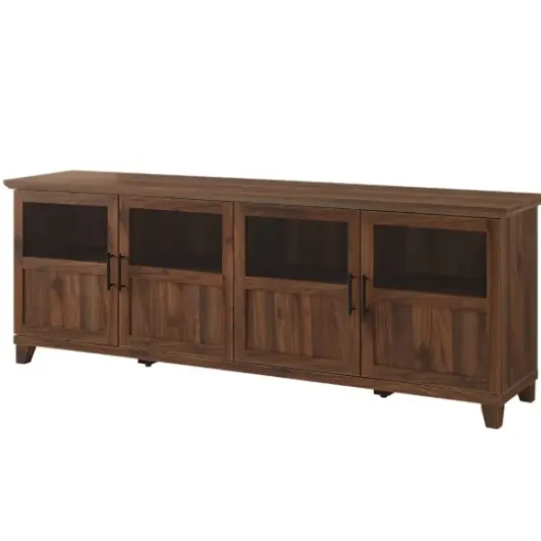 Tv Stands & Media Consoles-Kirkland's Home Dark Walnut Glass Paneled Door Tv Stand Brown