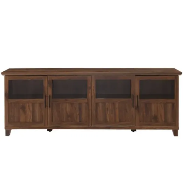 Tv Stands & Media Consoles-Kirkland's Home Dark Walnut Glass Paneled Door Tv Stand Brown