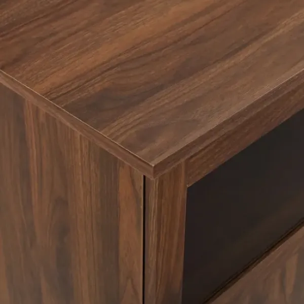 Tv Stands & Media Consoles-Kirkland's Home Dark Walnut Glass Paneled Door Tv Stand Brown