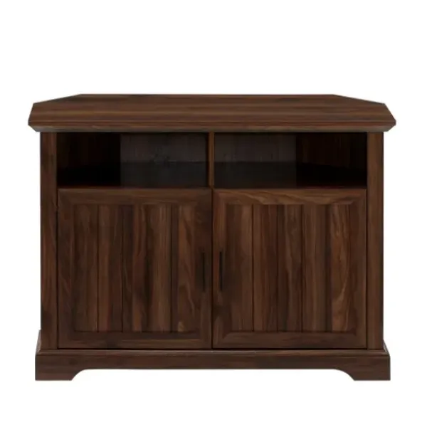 Tv Stands & Media Consoles-Kirkland's Home Dark Walnut Grooved Door Corner Tv Stand Brown