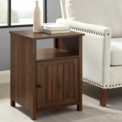 Accent & End Tables-Kirkland's Home Dark Walnut Grooved Door Side Table Brown