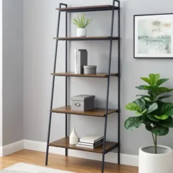 Bookshelves-Kirkland's Home Dark Walnut Industrial Ladder Shelf Brown