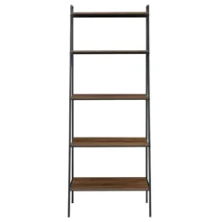 Bookshelves-Kirkland's Home Dark Walnut Industrial Ladder Shelf Brown