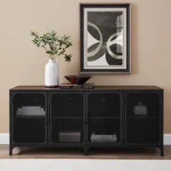 Cabinets & Sideboards-Kirkland's Home Dark Walnut Industrial Sideboard Cabinet Brown