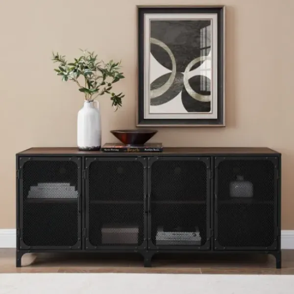Cabinets & Sideboards-Kirkland's Home Dark Walnut Industrial Sideboard Cabinet Brown