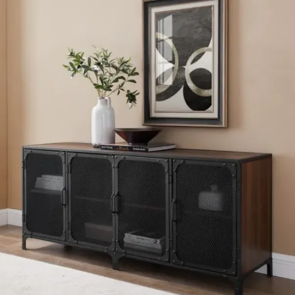 Cabinets & Sideboards-Kirkland's Home Dark Walnut Industrial Sideboard Cabinet Brown