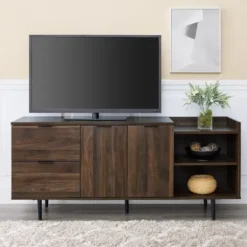 Tv Stands & Media Consoles-Kirkland's Home Dark Walnut Mid-Century 4-Door Tv Stand Brown