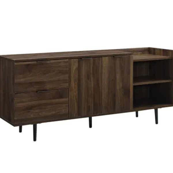 Tv Stands & Media Consoles-Kirkland's Home Dark Walnut Mid-Century 4-Door Tv Stand Brown