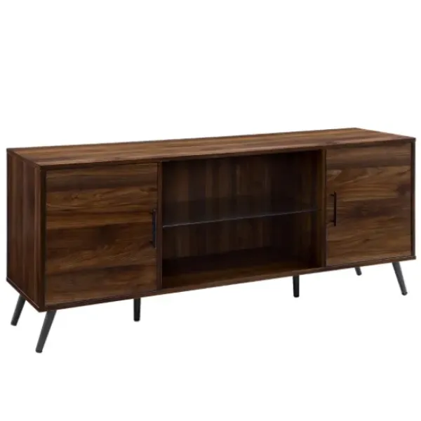 Tv Stands & Media Consoles-Kirkland's Home Dark Walnut Mid-Century 2-Door Media Cabinet Brown
