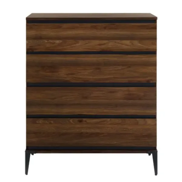 Dressers & Chests-Kirkland's Home Dark Walnut Midcentury Four-Drawer Chest Brown