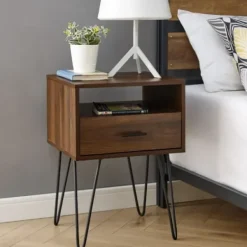 Accent & End Tables-Kirkland's Home Dark Walnut Modern Farmhouse Side Table Brown