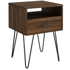 Accent & End Tables-Kirkland's Home Dark Walnut Modern Farmhouse Side Table Brown