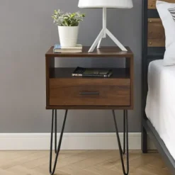 Accent & End Tables-Kirkland's Home Dark Walnut Modern Farmhouse Side Table Brown