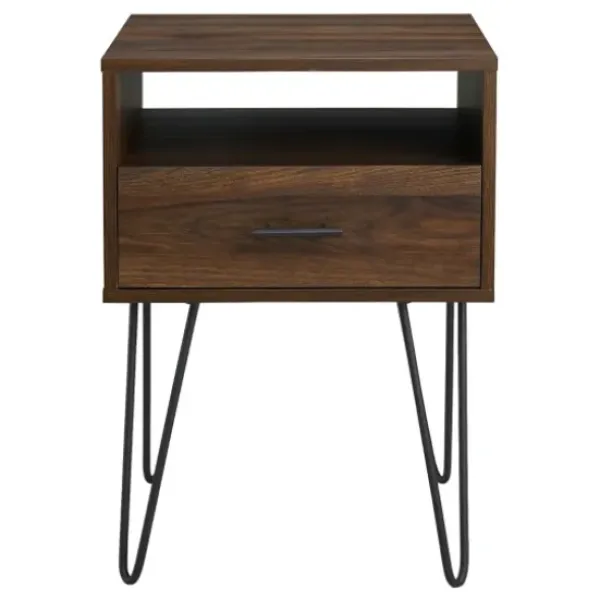 Accent & End Tables-Kirkland's Home Dark Walnut Modern Farmhouse Side Table Brown