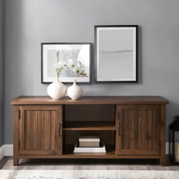 Tv Stands & Media Consoles-Kirkland's Home Dark Walnut Modern Farmhouse Tv Stand Brown