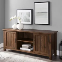 Tv Stands & Media Consoles-Kirkland's Home Dark Walnut Modern Farmhouse Tv Stand Brown