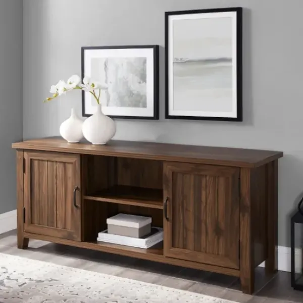 Tv Stands & Media Consoles-Kirkland's Home Dark Walnut Modern Farmhouse Tv Stand Brown