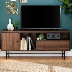 Tv Stands & Media Consoles-Kirkland's Home Dark Walnut Modern Record Storage Tv Stand Brown